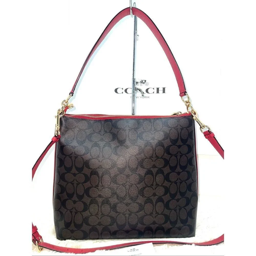 ➡️Coach Marlon Shoulder/Crossbody Handbag Sig Canvas Pebbled Leather F79993 $428 - Picture 2 of 8